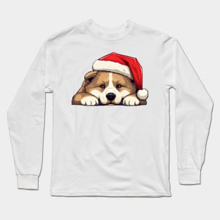 Christmas Peeking Akita Dog Long Sleeve T-Shirt